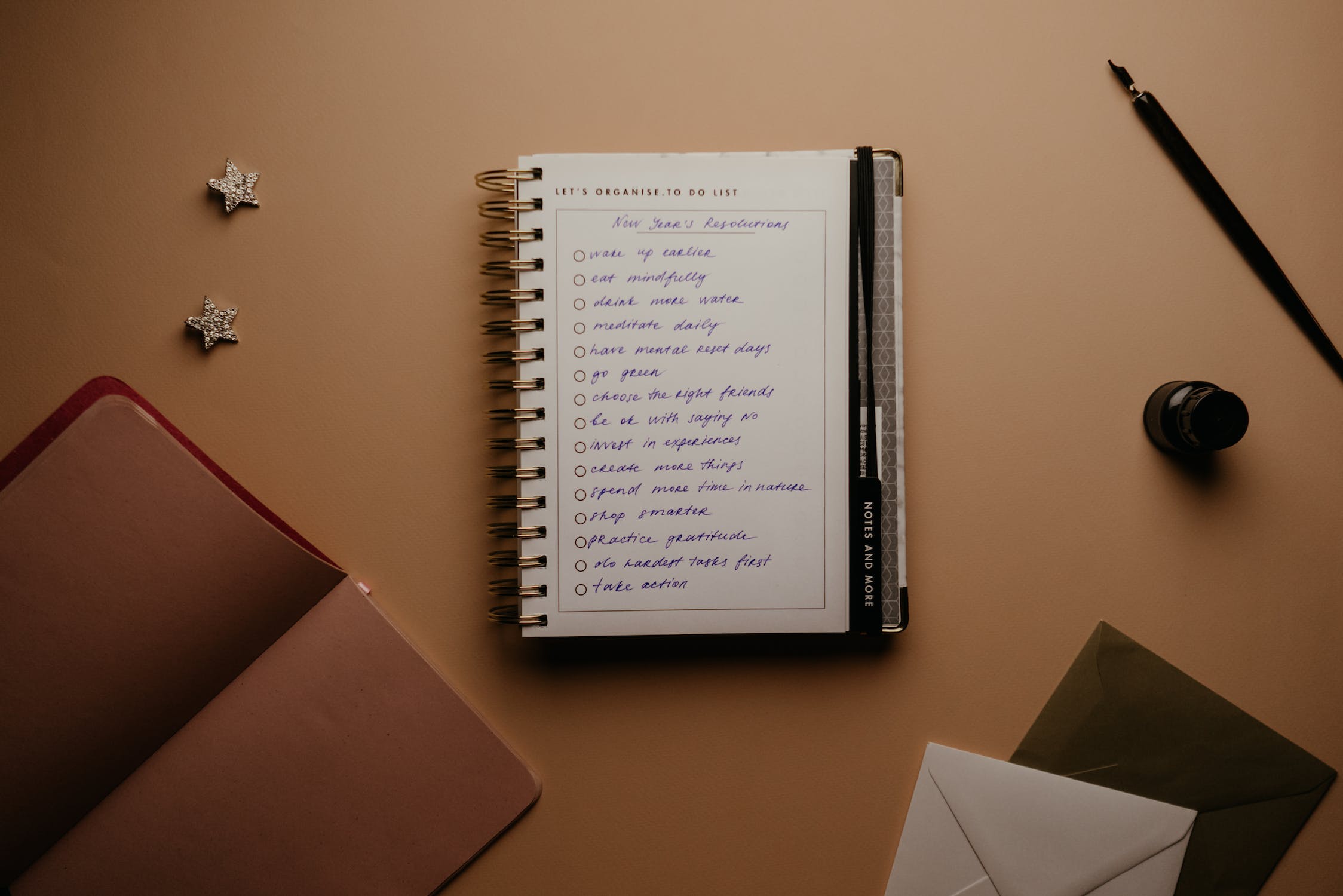 A notebook with a checklist