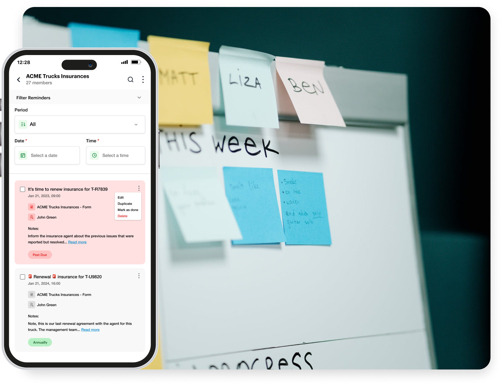 OnSpace reminders feature on phone